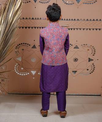 Purple floral printed modal nehru jacket set 3