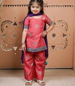 Pink block printed dola silk kurti set