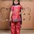 Pink block printed dola silk kurti set