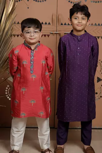Purple embroidered modal kurta set