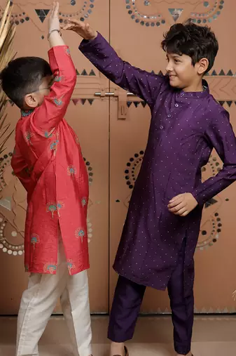 Purple embroidered modal kurta set
