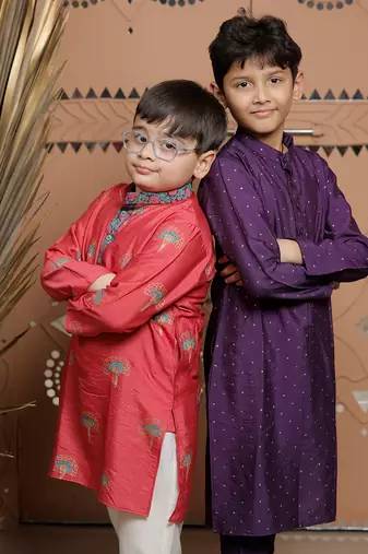 Purple embroidered modal kurta set