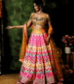 Multicolor Mirror Embroidered Raw Silk Lehenga Set