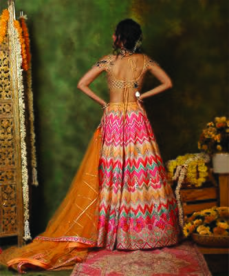Multicolor Mirror Embroidered Raw Silk Lehenga Set 3
