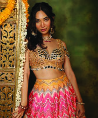 Multicolor Mirror Embroidered Raw Silk Lehenga Set 4