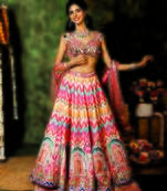 Multicolor Mirror Embroidered Raw Silk Lehenga Set
