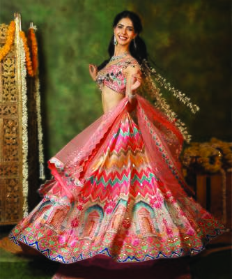Multicolor Mirror Embroidered Raw Silk Lehenga Set 2