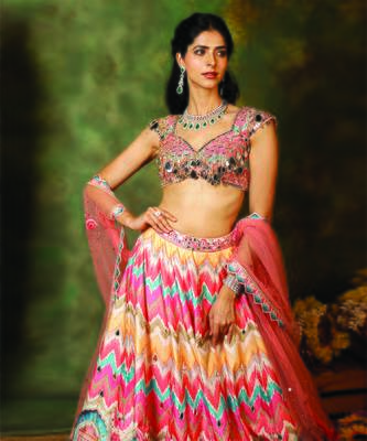 Multicolor Mirror Embroidered Raw Silk Lehenga Set 4