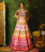 Multicolor Mirror Embroidered Raw Silk Lehenga Set