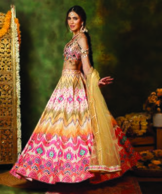 Multicolor Mirror Embroidered Raw Silk Lehenga Set 2