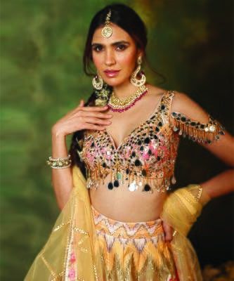 Multicolor Mirror Embroidered Raw Silk Lehenga Set 3