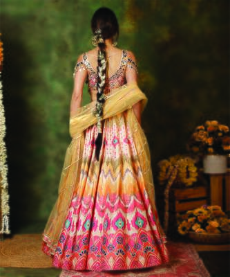 Multicolor Mirror Embroidered Raw Silk Lehenga Set 4