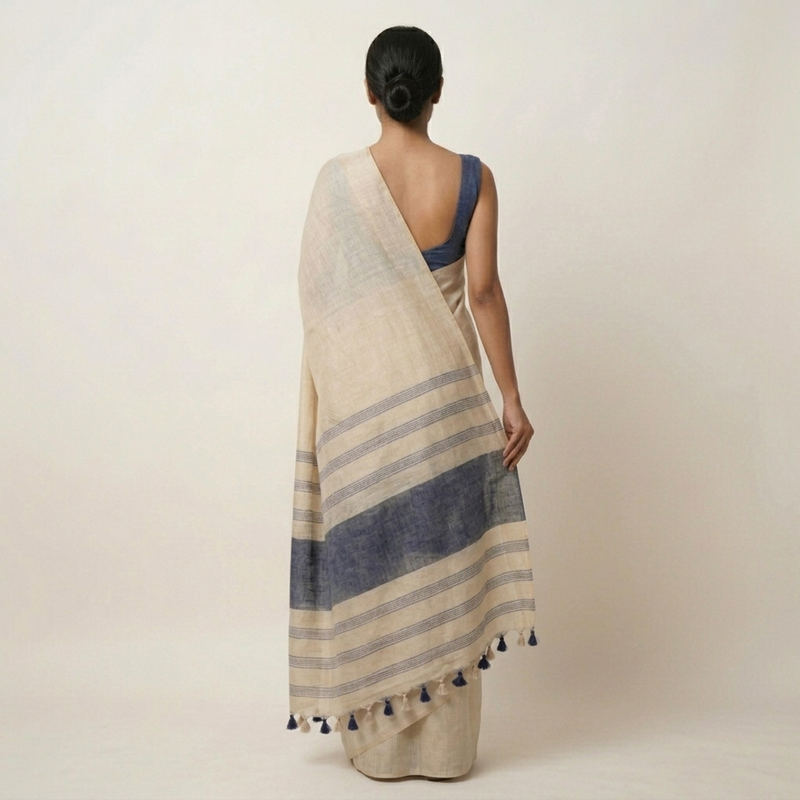 Grey woven cotton silk saree with blouse piece