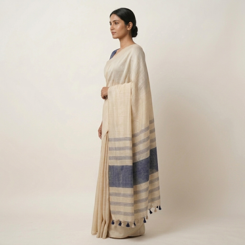 Grey woven cotton silk saree with blouse piece