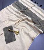 Grey woven cotton silk saree with blouse piece