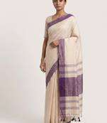 Purple woven cotton silk saree with blouse piece