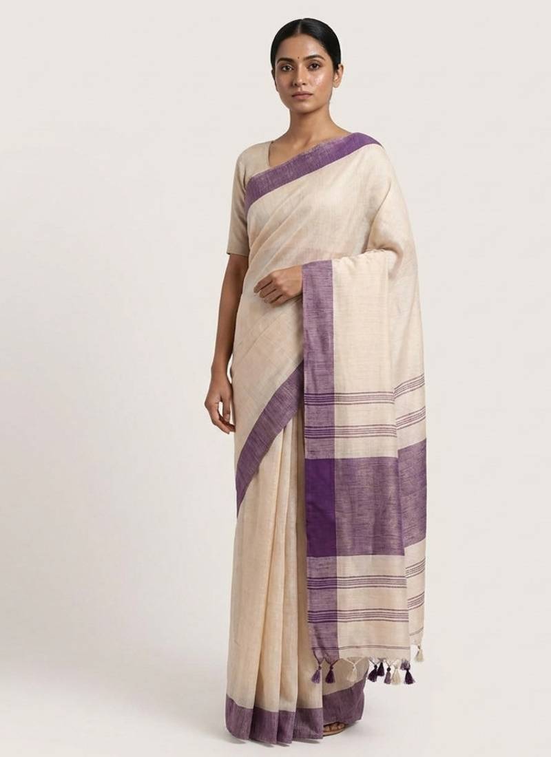 Purple woven cotton silk saree with blouse piece