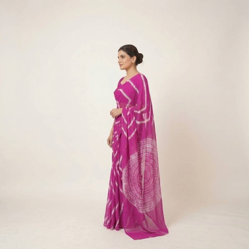 Pink printed art silk saree with blouse piece