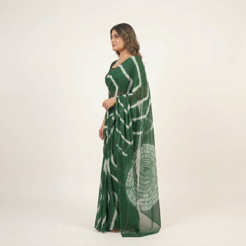 Dark green printed art silk saree with blouse piece