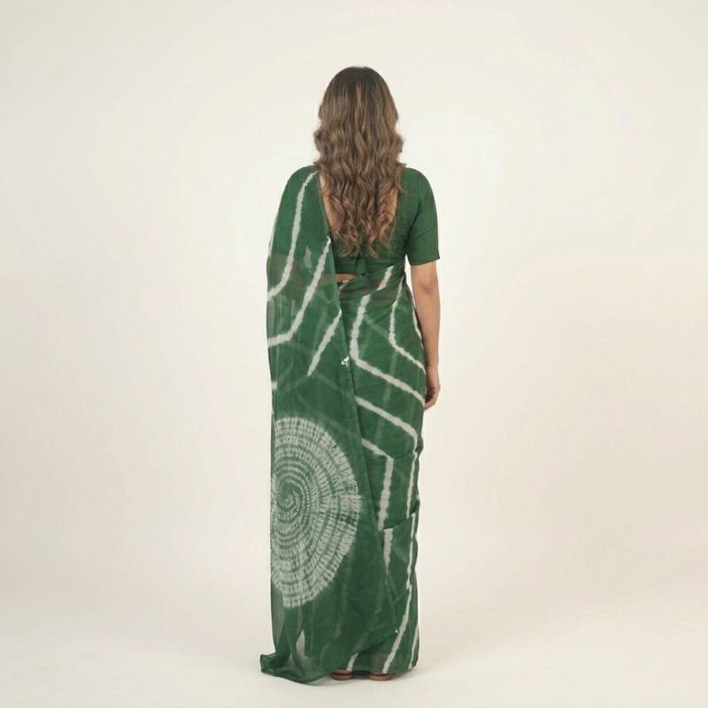 Dark green printed art silk saree with blouse piece