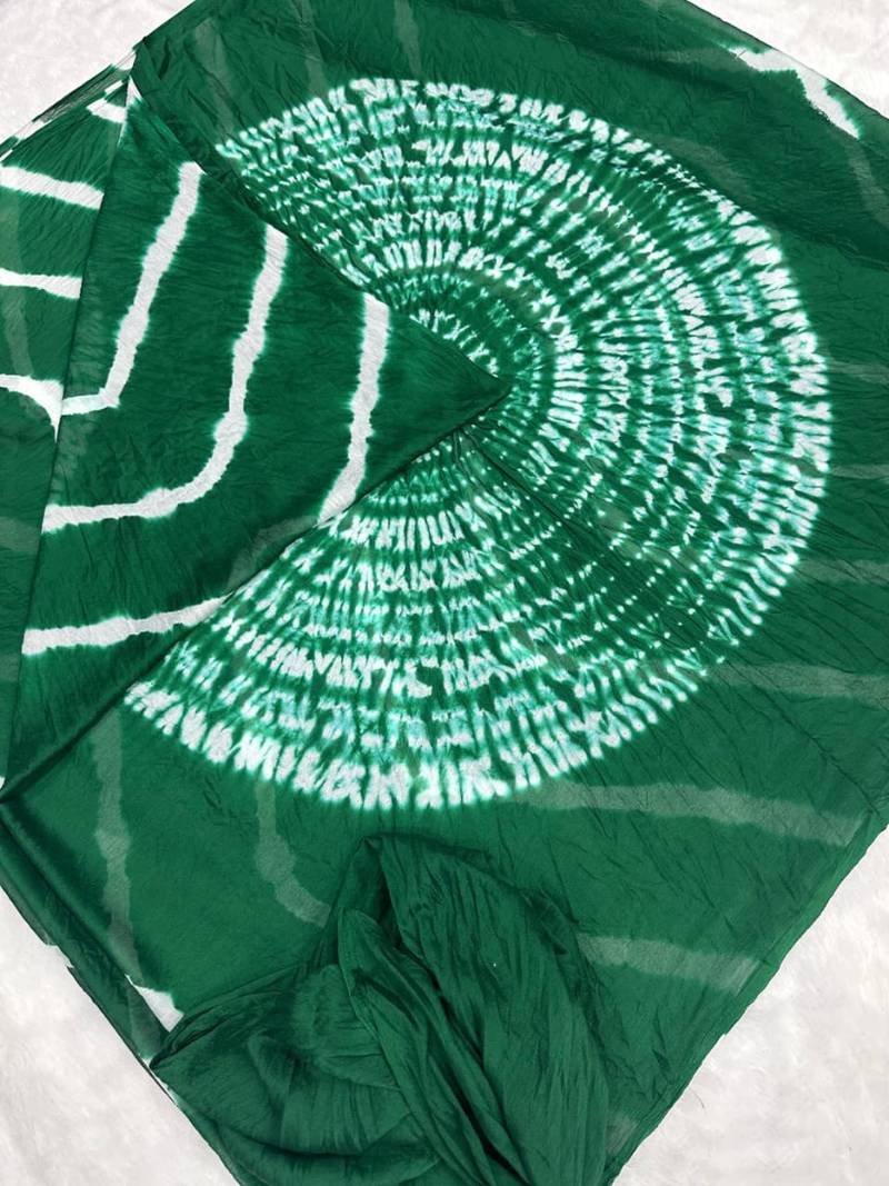 Dark green printed art silk saree with blouse piece