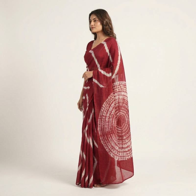 Maroon printed art silk saree with blouse piece
