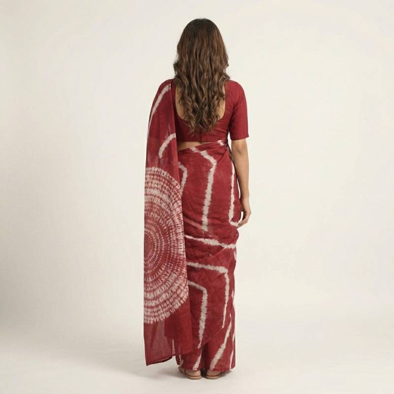 Maroon printed art silk saree with blouse piece