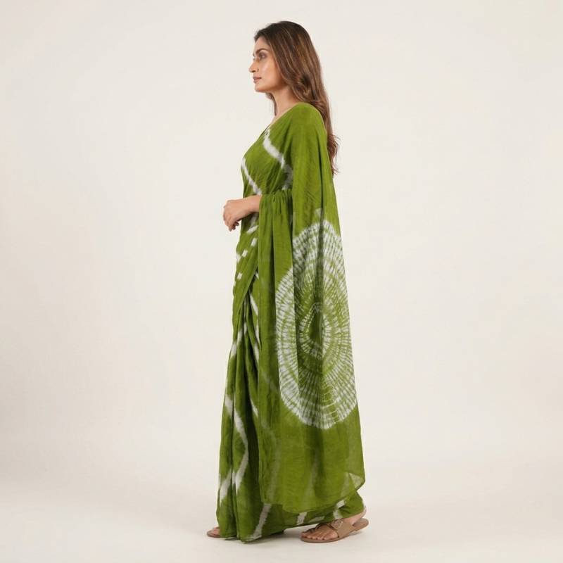 Mehendi printed art silk saree with blouse piece