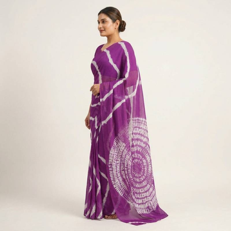 Purple printed art silk saree with blouse piece