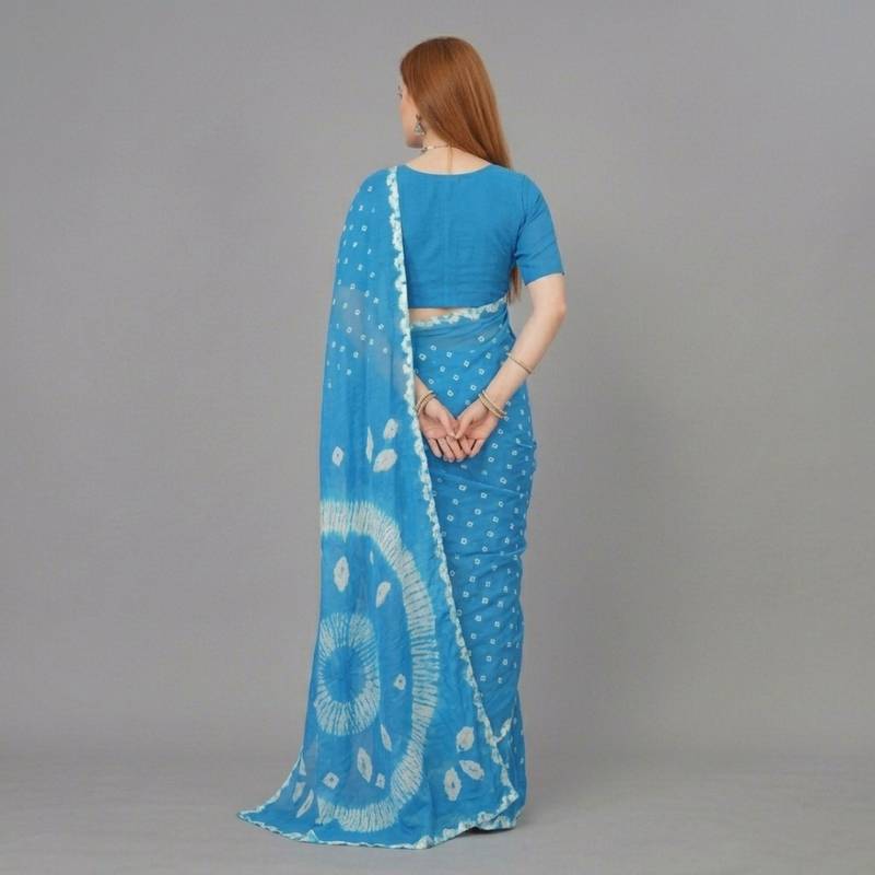 Blue printed art silk saree with blouse piece