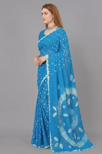 Blue printed art silk saree with blouse piece