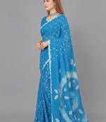 Blue printed art silk saree with blouse piece