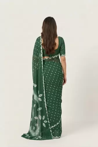Dark green printed art silk saree with blouse piece