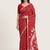 Dark red printed art silk saree with blouse piece