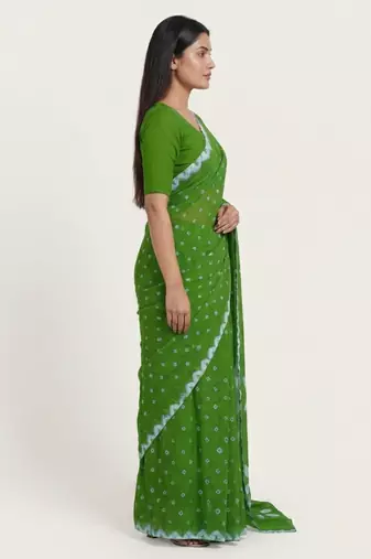 Green printed art silk saree with blouse piece