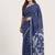 Navy blue printed art silk saree with blouse piece