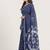 Navy blue printed art silk saree with blouse piece