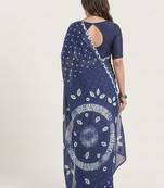 Navy blue printed art silk saree with blouse piece