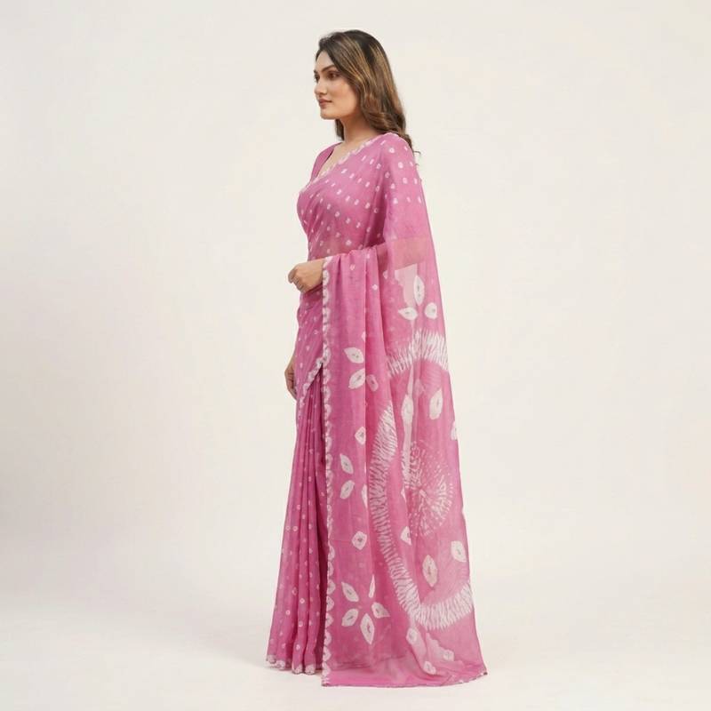 Pink printed art silk saree with blouse piece