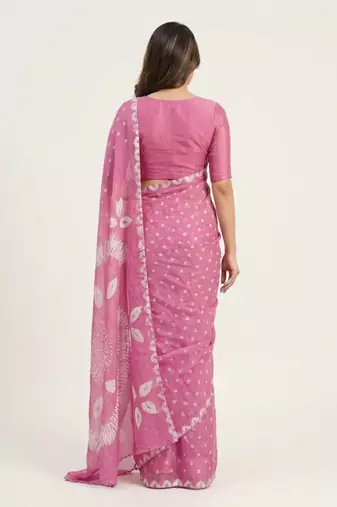 Pink printed art silk saree with blouse piece