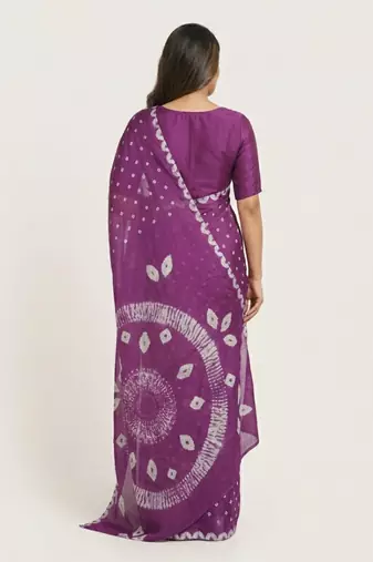Purple printed art silk saree with blouse piece