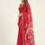 Red printed art silk saree with blouse piece