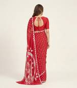 Red printed art silk saree with blouse piece
