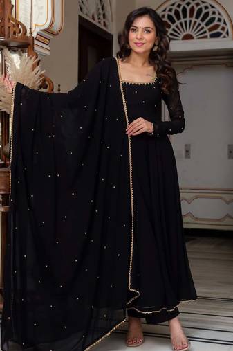 Black blooming party wear embroidery suit set