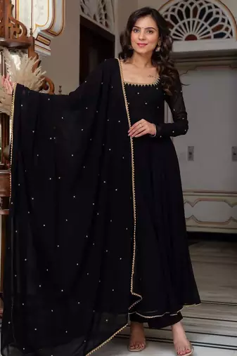 Black blooming party wear embroidery suit set