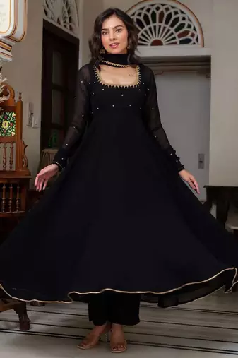 Black blooming party wear embroidery suit set
