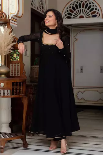 Black blooming party wear embroidery suit set
