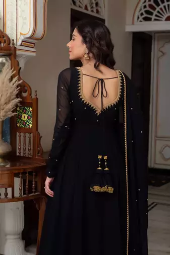 Black blooming party wear embroidery suit set