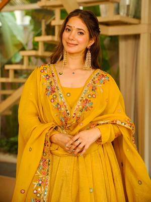 Yellow crunshy silk party wear embroidery sharara    suit set 5