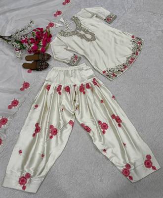 Kedarfab women's  silk floral motiff embroidered farshi salwar suit with dupatta set 5